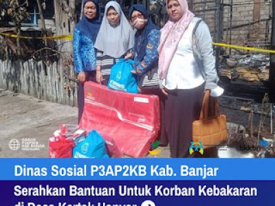 Dinsos P3AP2KB Serahkan Bantuan Korban Bencana Kebakaran di Desa Kertak Hanyar